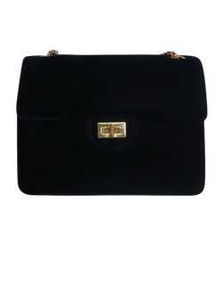 Velvet Mademoiselle Lock Flap Bag, Black, DB/AC, 5440992 (1997-1999), 3